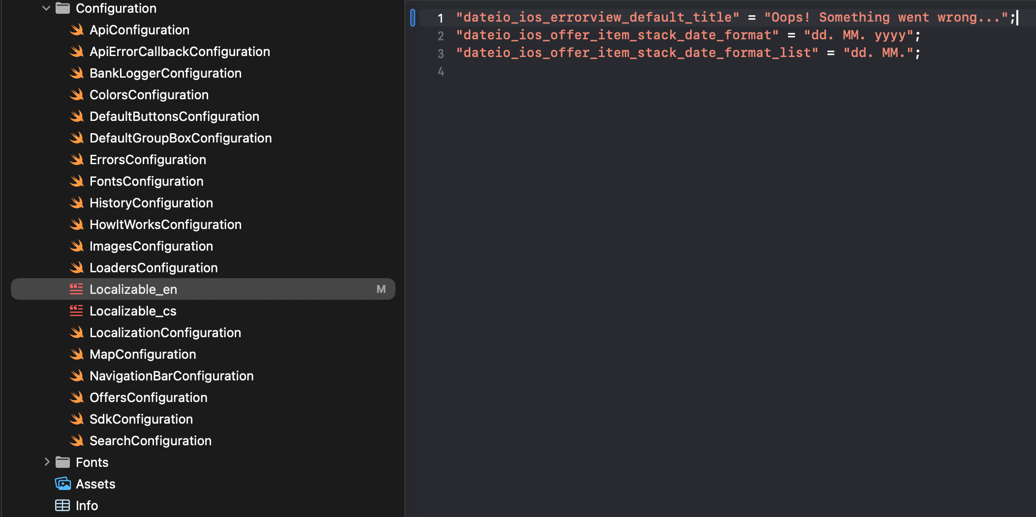 Example of texts change